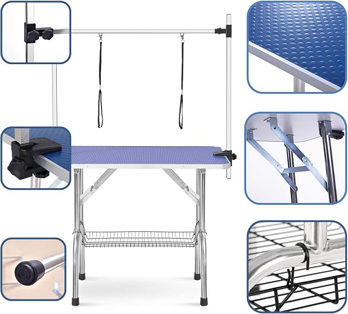 36" Dog Grooming Table, Folding Pet Grooming Table With Arm & Nosse & Mesh Tray For Bathing, Trimming, Drying, Grooming, Maximum Capacity Up To 330 Lbs