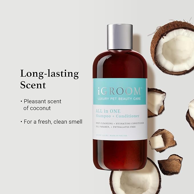 iGroom All-in-One Dog Shampoo + Conditioner, Luxury Pet Beauty Care, Deep Clean All Coat Types, Hydrate and Condition Coat, Made in The USA, 16 oz