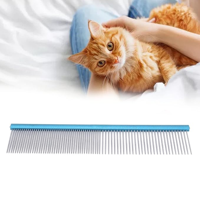 Greyhound Comb For Dogs, Metal Dog Comb Dog Combs with Rounded Ends Dog Comb Cat Comb For Removing and Knots Grooming Tool For Long Short Haired Dog (Blue 22cm/8.7in)