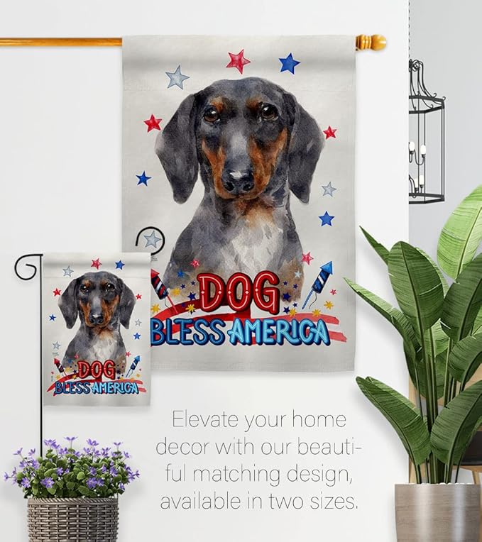 Breeze Decor Patriotic Black Tan Dachshund House Flag Eagle Set Dog Puppy Spoiled Paw Canine Fur Pet Nature Farm Animal Creature Banner Small Garden Yard Gift Double-Sided, Made in USA