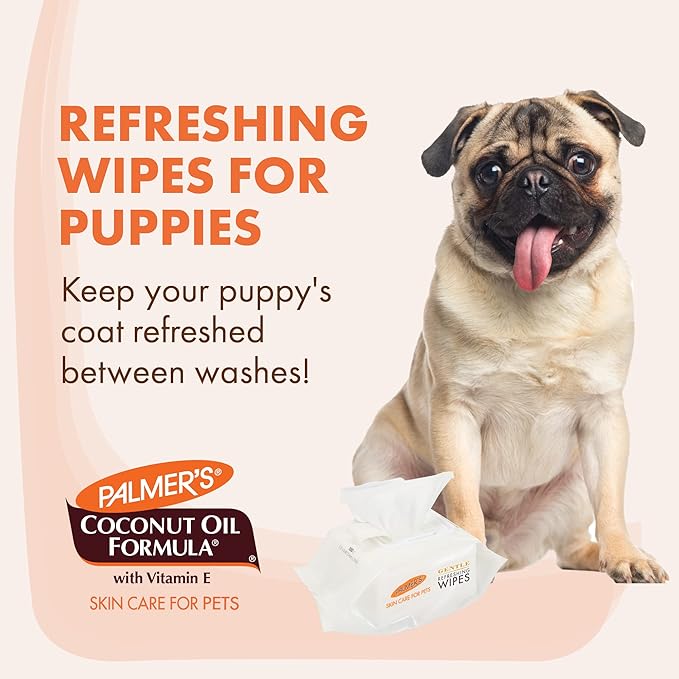 Palmer's for Pets Coconut Oil Gentle Refreshing Wipes for Puppies | Palmers Coconut Oil Puppy Wipes - 100 ct Gentle Pet Grooming Wipes for Dogs with Coconut Oil