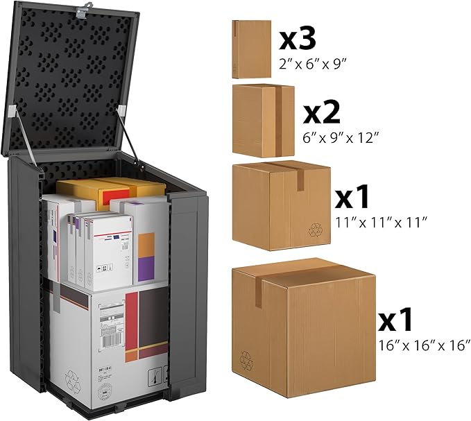 COSCO BoxGuard Large Outdoor Storage Box, Lockable Package Delivery and Storage Solution, 6.3 Cubic ft, Black/Charcoal