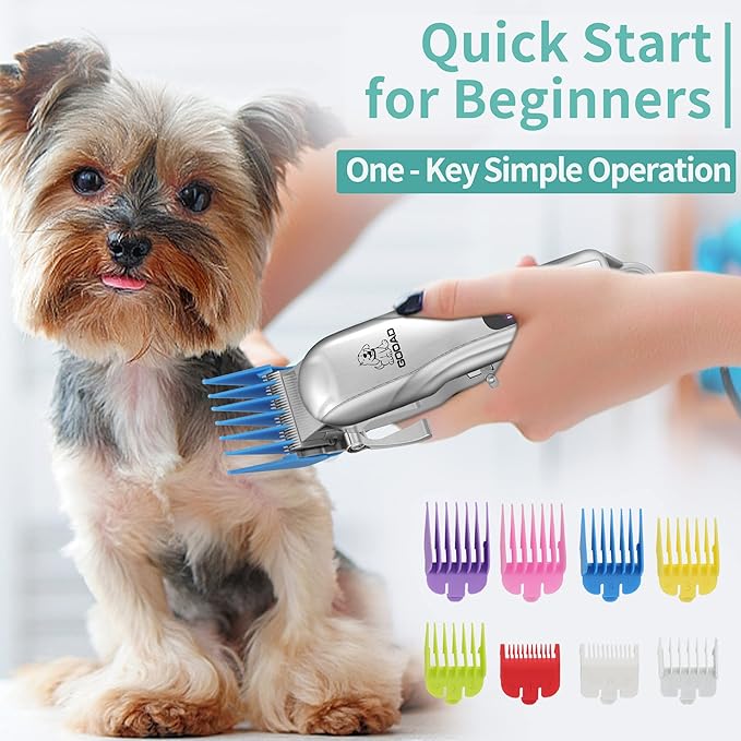 Dog Clippers for Grooming for Heavy Thick Hair&Coats, Dog Hair Trimmer,Low Noise Rechargeable Cordless Dog Grooming Kit Pet Shaver for Small Large Dogs Pets (Sliver)