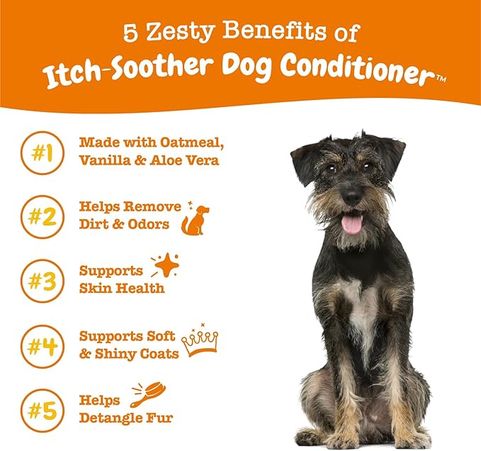 Dog Conditioner with Oatmeal, Aloe Vera & Shea Butter - Natural Grooming Pet Wash for Skin & Coat - Anti Itch Formula - Vanilla Bean Scent - 16 OZ