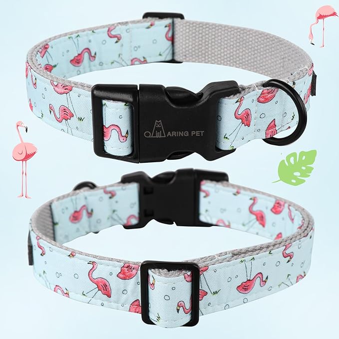 ARING PET Flamingo Dog Collar-Cute Summer Small Dog Collars, Adjustable Lightweight Cotton Pet Collars for Small Medium Large Boy and Girl Dogs, Medium