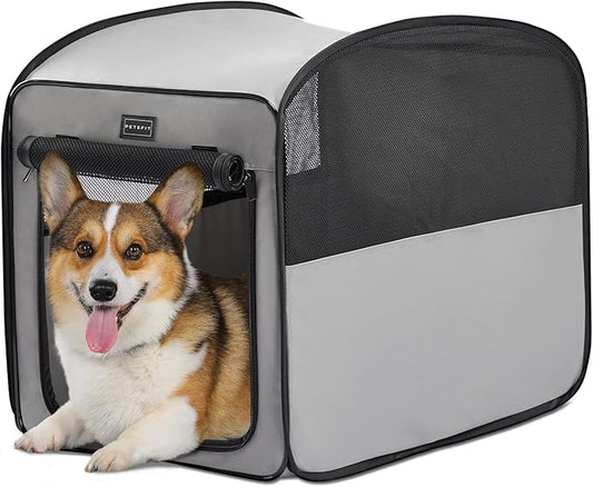 Petsfit Portable Dog Crate，Pop Up Dog Crate for Medium Dogs，Waterproof Pet Cage Dog Kennel for Indoor/Outdoor，Lightweight Dog Carrier for Travelling，Grey
