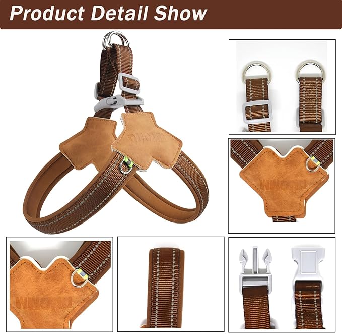Dog Harness Y-Shaped Harness Breathable Heat Dissipation Easy to Wear Night Reflective Signs for Small and Large Dogs to Wear (Brown,XL Bust 24in-28in)