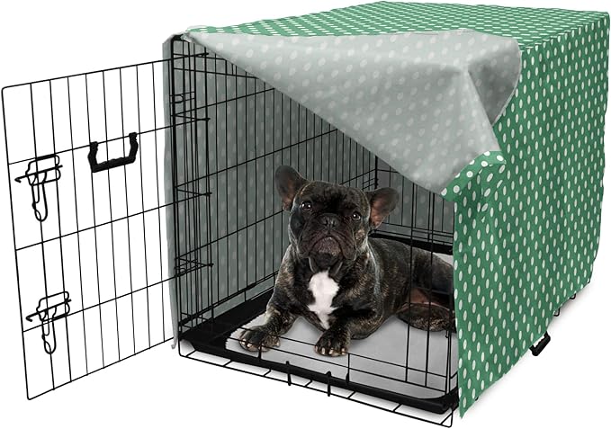 Lunarable Green Dog Crate Cover, Old Fashioned Polka Dot Pattern on Green Background Classical Traditional, Easy to Use Pet Kennel Cover for Cats & Medium Dogs, 24 Inch, Forest Green White