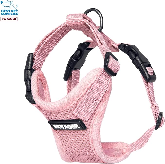 Voyager Step-in Lock Adjustable Cat Harness w. Cat Leash Combo Set with Neoprene Handle 5ft - Supports Small, Medium and Large Breed Cats by Best Pet Supplies - Pink, XXS