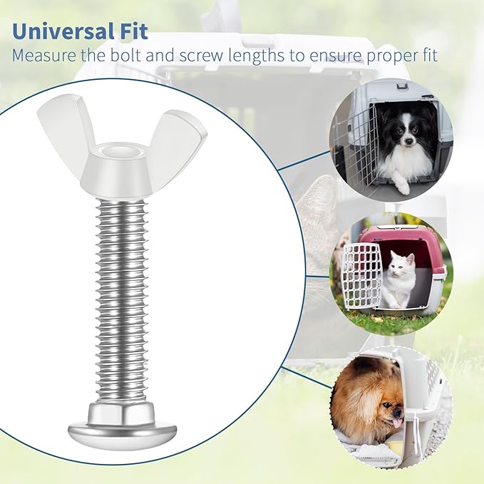 Therwen 20 Set M6 Pet Carrier Fasteners Set Dog Kennel Replacement Screws and Bolts Butterfly Nuts Dog Kennel Bolts Hardware Replacement Kit for Pet Carrier (White)