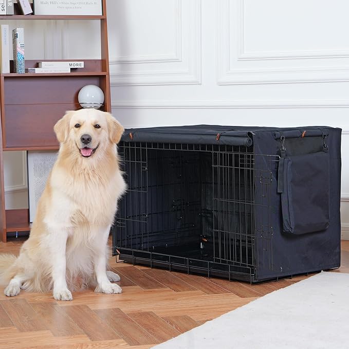 600D Dog Crate Cover, Waterproof Pet Kennel Cover with Storage Bag, Dog Cage Cover Fit for 30 Inch Wire Crate, 30 Inches, Black (Cover Only)