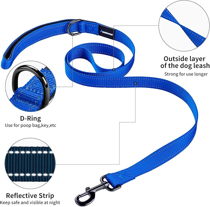 Annchwool No Pull Dog Harness with Padded Handle+5 Ft Leash,Reflective Strip Escape Proof and Quick Fit to Adjust Dog Harness,Easy for Training Walking for Small & Medium and Large Dog(Blue-Set,S)