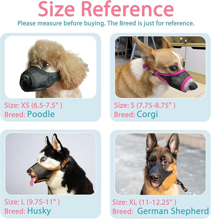 LUCKYPAW Dog Muzzle, Mesh Dog Muzzle for Large Medium Small Dogs, Soft Muzzles for Biting Chewing Fierce Barking, Breathable Muzzle with Adjustable Strap for Training (Black, M(Snout:8.75"-9.5"))