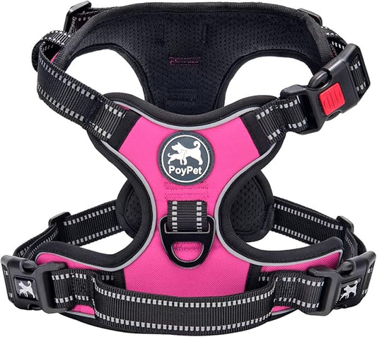 PoyPet No Pull Dog Harness, No Choke Front Lead Dog Reflective Harness, Adjustable Soft Padded Pet Vest with Easy Control Handle for Small to Large Dogs(Pink,S)