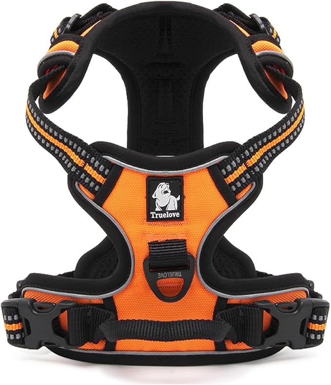 OLizee® New No Pull Dog Harness Outdoor Adventure Reflective Markings Pet Vest with Handle Adjustable Protective Nylon Walking Pet Harness Variety of Sizes and Colors,Orange XL