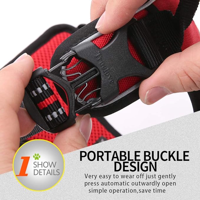 Soft Front Dog Harness .Best Reflective No Pull Harness with Handle and 2 Leash Attachments Red