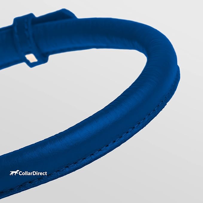 CollarDirect Rolled Leather Dog Collar, Soft Padded Round Puppy Collar, Handmade Genuine Leather Collar Dog Small Large Cat Collars 13 Colors (18-22 Inch, Deep Blue Textured)
