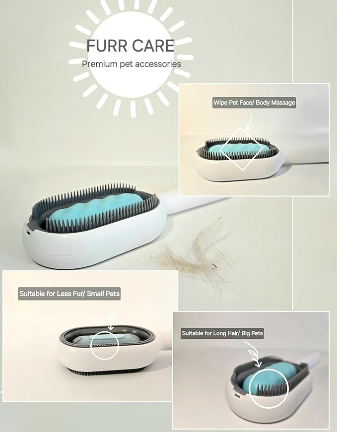 Pet Comb Premium Quality Pet Grooming Kit- Dogs, Cats of size S/M/L. 3 in 1 use of Wipe Face/Body, Clean Hair, Pet Massage by FURR-CARE, blue
