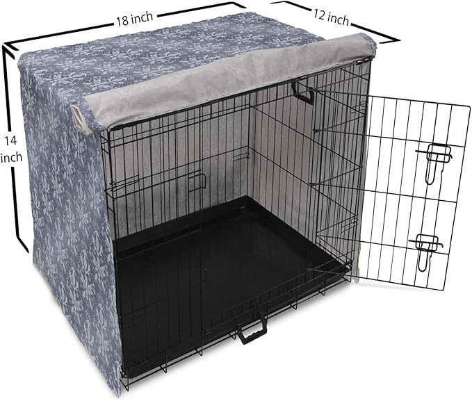 Lunarable Damask Dog Crate Cover, Medieval Repetitive Pattern with Flourish Ornaments, Easy to Use Pet Kennel Cover for Small Dogs Puppies Kittens, 18 Inch, Purpleblue Ceil Blue