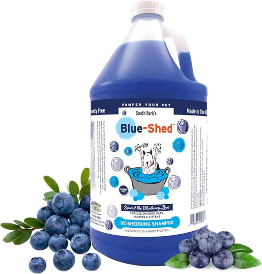 South Bark's Blue-Shed® Shampoo for Dogs and Cats One Gallon | Brightening | Deshedding | Long-Lasting, Blueberry Scent | Cruelty-Free | Paraben-Free | Biodegradable and Non-Toxic | Made in The USA