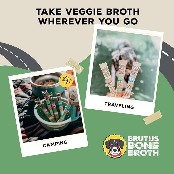 Brutus Broth Instant On The Go Vegetable Powder for Dogs - Vegetable Powder with Omegas 3, 6 & 9 & Turmeric - Human Grade Dog Food Toppers for Dry Food & Picky Eaters - 10 Stick (Salmon Flavor)
