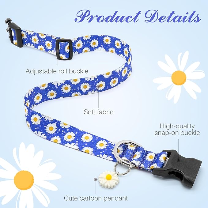 BiPawTi Cute Dog Collars with Flower Floral - Small Dog Collars for Puppies, Soft Dogs Collar for Girl Boy Female Dogs Pet with Pretty Daisies Charms (S, Blue)