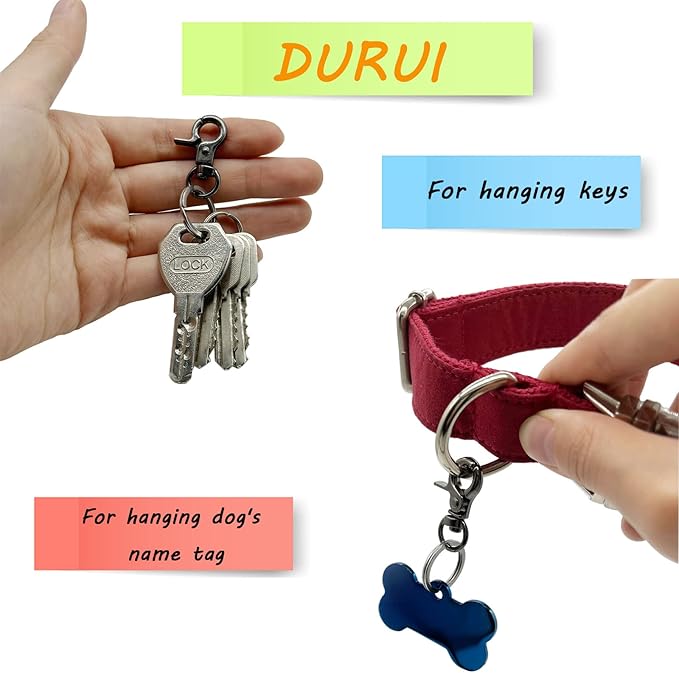 Dog Tag Clips 2 Pack Easy Change for Pet ID Tag Quick Clips Small Medium Large Dogs and Cats Collars|Black|