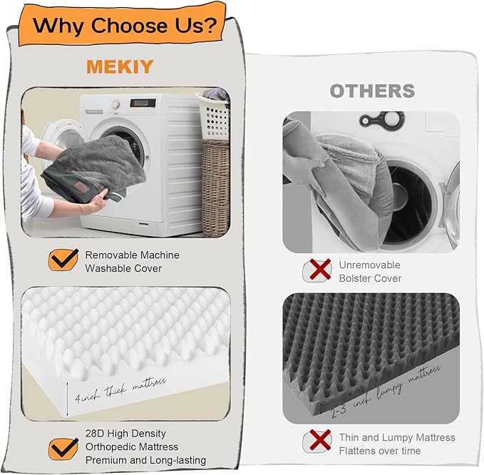 Large Dog Bed Orthopedic Washable: Dark Grey Dog Bed with Waterproof Cover and Removable Bolster, Egg Foam Couch Sofa for Medium XXXLarge Dogs