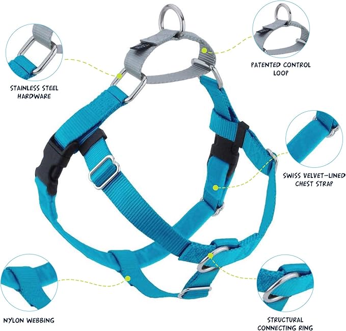 2 Hounds Design Freedom No Pull Dog Harness | Comfortable Control for Easy Walking |Adjustable Dog Harness and Leash Set | Small, Medium & Large Dogs | Made in USA | Solid Colors | 5/8" XS Turquoise