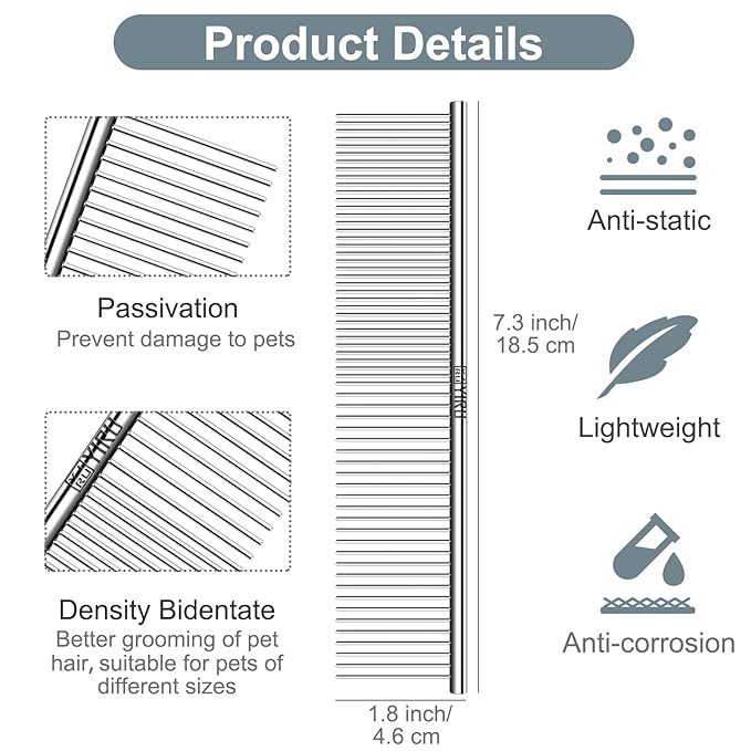 YIRU Dog Cat Grooming Combs,Large Steel Comb for Knots,Mats & Loose Hair Removal,Professional Grooming Comb for Dogs Cats