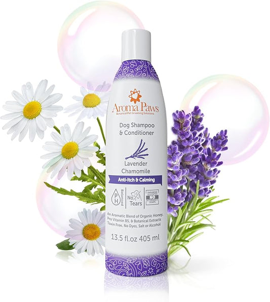Dog Shampoo and Conditioner - Aromatic Tearless Shampoo for Cleansing, Grooming, and Conditioning - Moisturizing Shampoo for Dogs and Puppies - Lavender Chamomile 13.5 oz