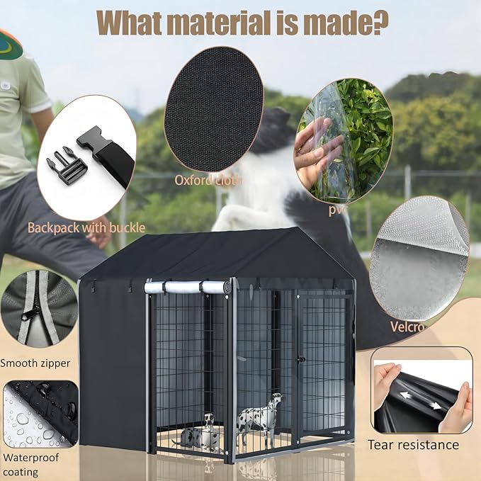 Outdoor Dog Kennel Cover,Full Coverage for 4.2'Dx4.2'Wx4.5'H Dog Cages,600d Heavy Duty Waterproof Large Dog Kennel Cover,(Kennel Not Included) Black