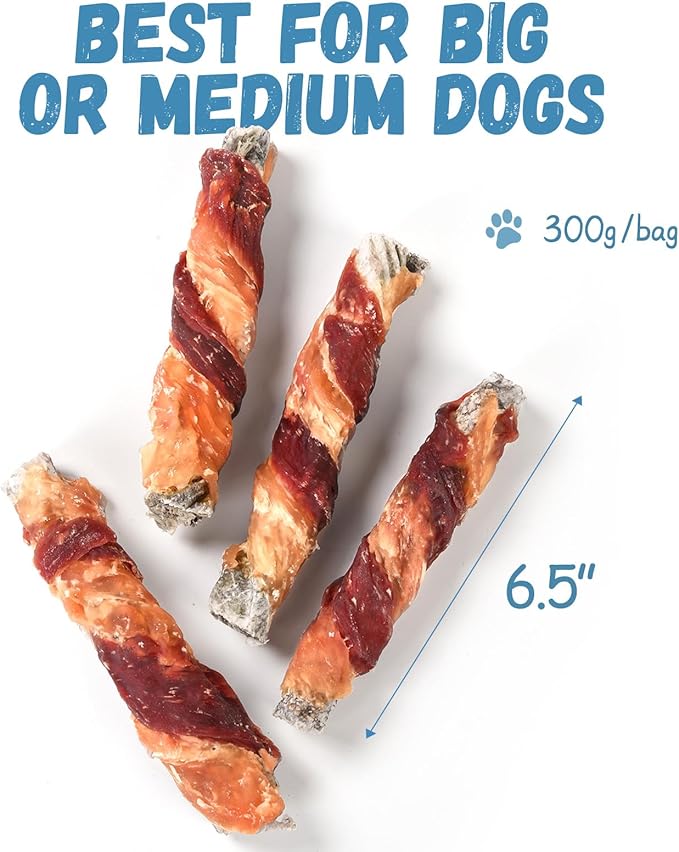 Dog Treats, Chicken Duck Wrapped Cod Skin Sticks Rawhide-Free Grain-Free Dog Chewy Treats for Dog Healthy Teeth and Coat Training Treats for Small Medium Large Dog 9-10 Counts