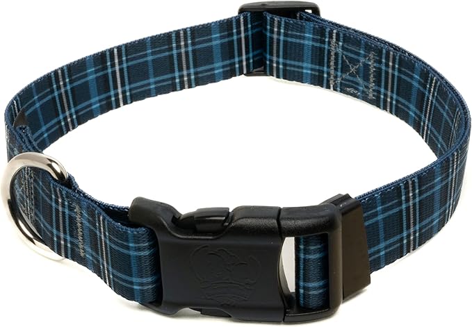 Country Brook Petz - Deluxe Navy Plaid Dog Collar - Made in The U.S.A. - Plaid and Argyle Collection Featuring Charming Designs (1 Inch, Medium)