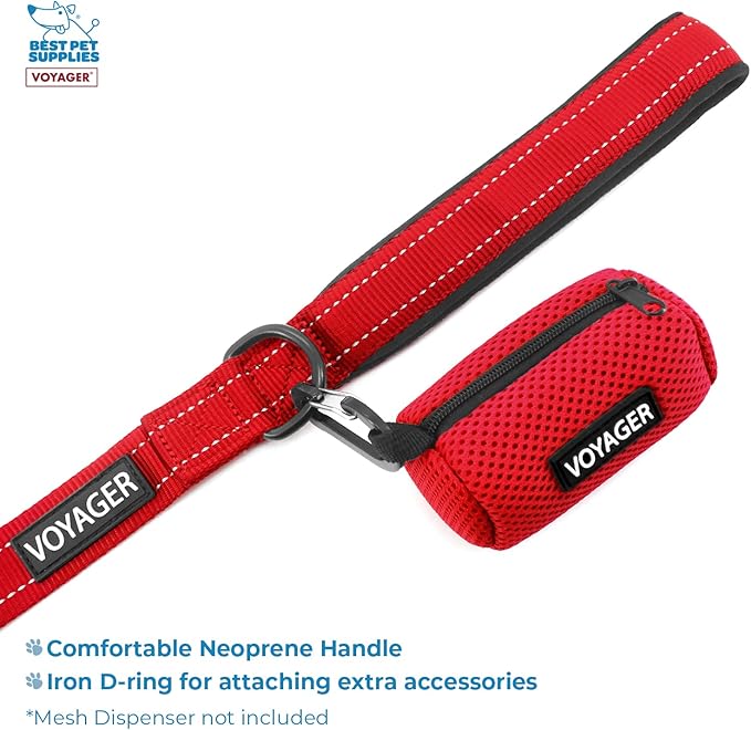 Voyager Step-in Lock Dog Harness w Reflective Dog Leash Combo Set with Neoprene Handle 5ft - Supports Small, Medium and Large Breed Puppies/Cats by Best Pet Supplies - Red/Black Trim, XS
