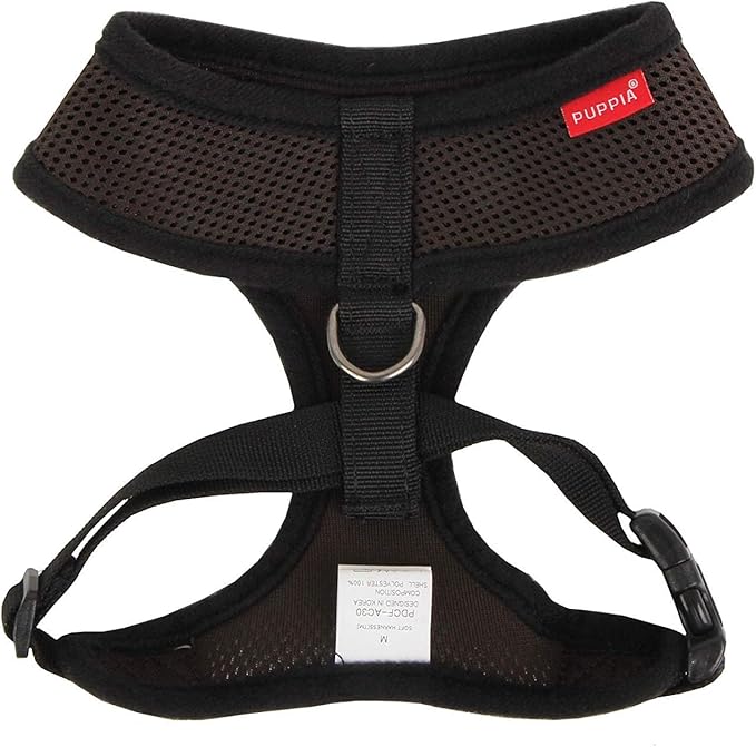 Puppia Soft Dog Harness No Choke Over-The-Head Triple Layered Breathable Mesh Adjustable Chest Belt and Quick-Release Buckle, Brown, Large