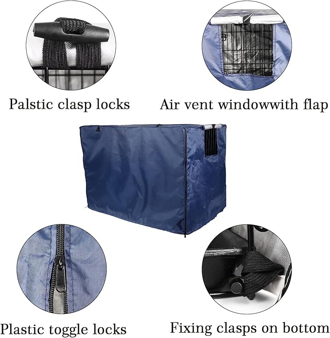 Medibot Dog Crate Cover 42 inch - Double Door, Dog Kennel Indoor, Waterproof Dog Kennel Cover with Air Vent Window, for Indoor/Outdoor Most Wire Dog Crate(Navy Blue)
