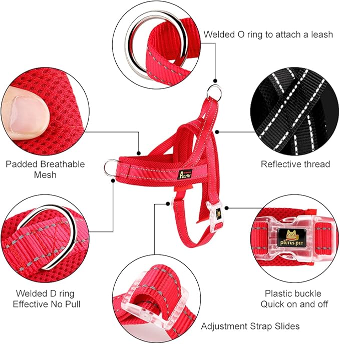 Plutus Pet No Pull Dog Harness with Breathable Mesh Padded, Adjustable Reflective Escape Proof Dog Harness, Quick Fit Dog Vest Harness for Small Medium Large Dogs(XL, Red)