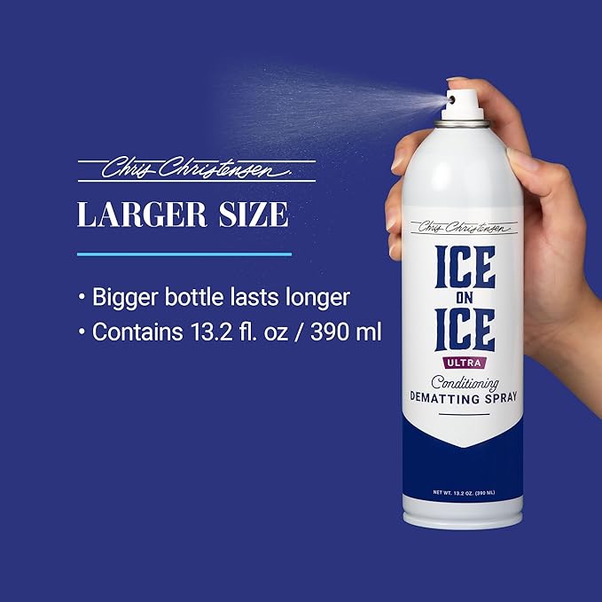 Chris Christensen Ice on Ice Ultra Conditioning Dematting Spray, Dog Conditioner, Groom Like a Professional, Lightweight Formula, Dematts & Detangles, Conditions & Protects, Made in The USA, 13.2oz