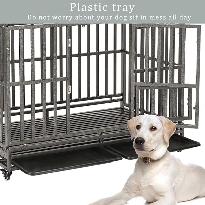 LUCKUP Heavy Duty Dog Cage Metal Kennel and Crate for Medium and Large Dogs, Pet Playpen with Four Wheels, Easy to Install, 42 inch, Black