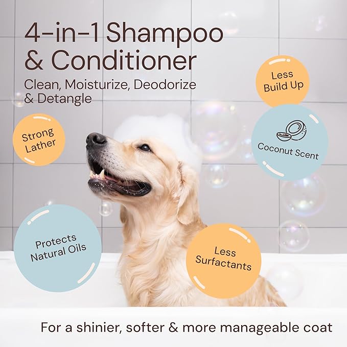 Sunny & Honey 4-in-1 Dog Shampoo and Conditioner & Perfume Spray Bundle - Moisturizing Body Wash - Detangling Spray Deodorizer (Coconut Woof Wash 16oz, Breeze Perfume 8oz)