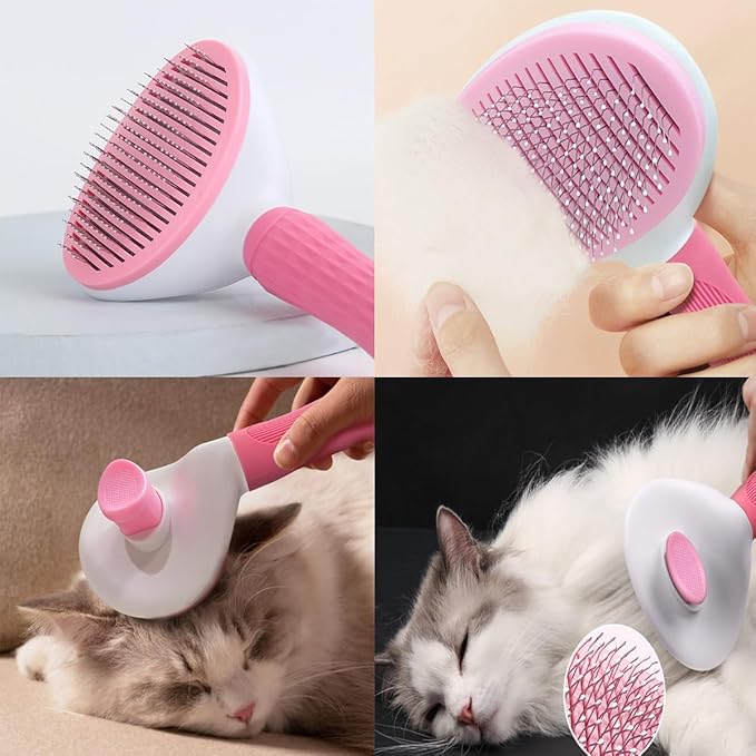7 PCS Dog Grooming Kits,Pet Shedding Brush，Pet Self-Cleaning Brush with Pet Nail Clipper, Flea Comb and Shampoo Bath Brush