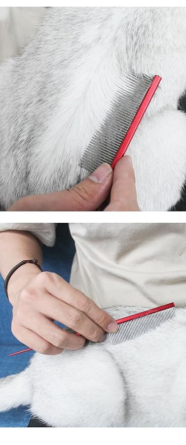 Pet Grooming Comb Rat Tail Comb Cat Hair Trimmer Combs Dog Hairstyle Comb Float Hair Removal Dematting for Cat Dogs Cat Comb Dog Comb Rounded Ends Pet Hair Comb for Home Grooming (One Size,red 5)