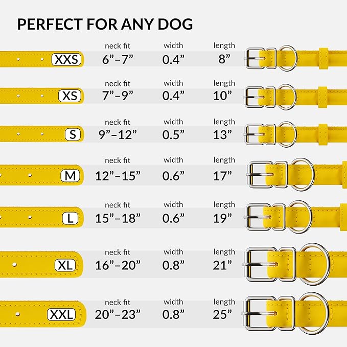 CollarDirect Rolled Leather Dog Collar, Soft Padded Round Puppy Collar, Handmade Genuine Leather Collar Dog Small Large Cat Collars 13 Colors (15-19 Inch, Yellow Textured)