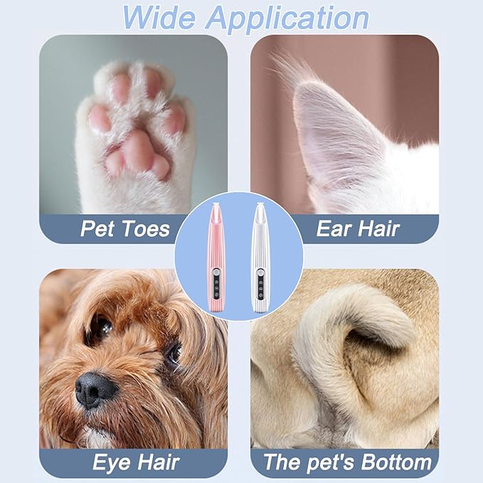 Rechargeable Pet Paw Trimmer with LED Light for Small Dogs - Precision Grooming Tool for Feet, Ears, and Face Hair （White）