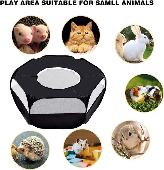 Small Animals Playpen, Breathable & Waterproof Pet Playpen Cage Tent with Zippered Cover Outdoor/Indoor Portable Fence Tent for Puppy/Kitten/Rabbits/Hamster/Chinchillas/Guinea Pig (Black)