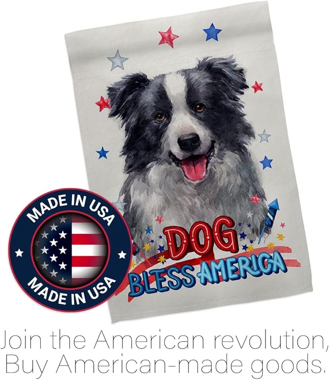 Breeze Decor Patriotic Border Collie House Flag Set Dog Puppy Spoiled Paw Canine Fur Pet Nature Farm Animal Creature Decoration Banner Small Garden Yard Gift Double-Sided, Made in USA