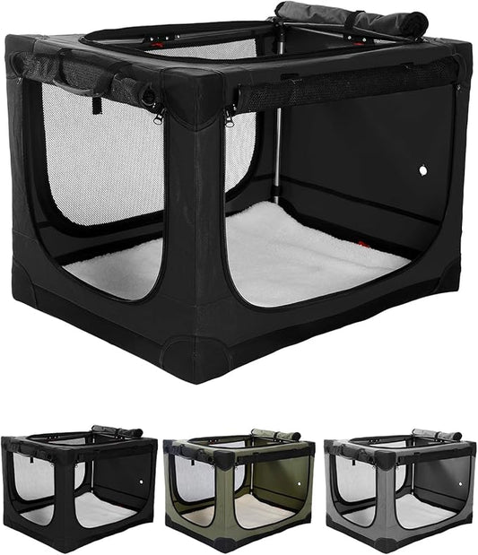 36 Inch Collapsible Travel Dog Crate for Medium Large Dogs, Portable Dog Crate 4-Door Foldable Soft Kennel with Chew-Proof Mesh Windows for Indoor & Outdoor Travel,with Storage Bag,Black