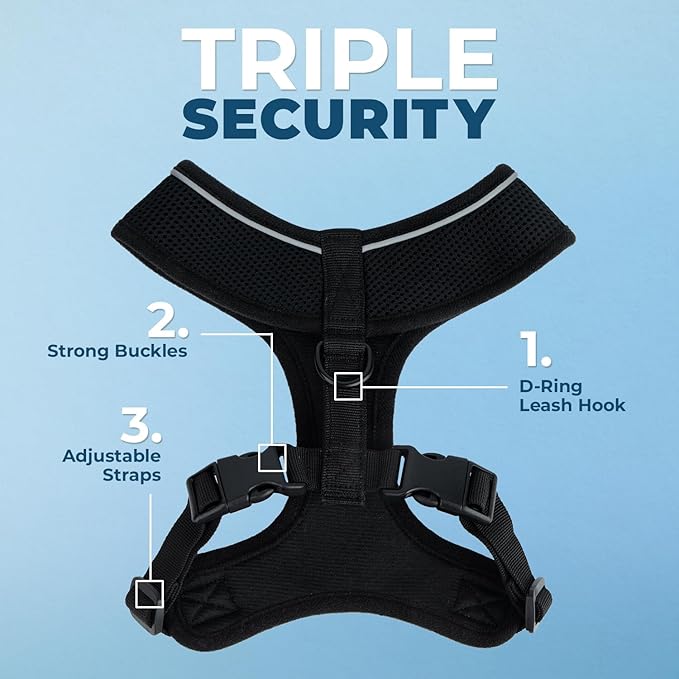Voyager Aerolite No Pull Mesh Dog Harness with Lightweight, Soft, Breathable, Reflective Stitching, and Adjustable Straps for Walking, Running, Training, Heavy Duty and Durable - Black, XS