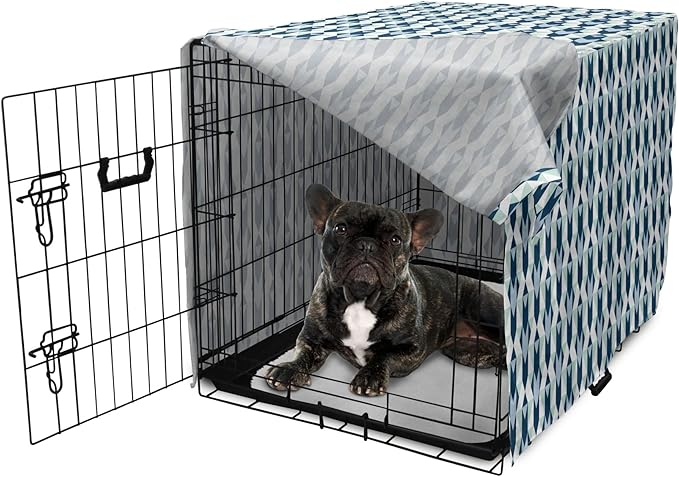 Lunarable Chevron Dog Crate Cover, Stripes Zigzags and Other Geometrical Shapes Pastel Colored Pattern, Easy to Use Pet Kennel Cover for Cats & Medium Dogs, 24 Inch, Mint Navy Blue Pale Blue